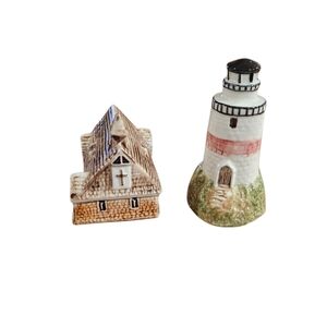 Vintage Keller Charles Miniature Lighthouse And Church Ceramic Made In England